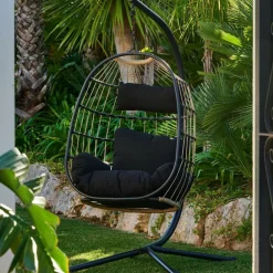 BAZAI Chaise Suspendue Avec Support Noir
