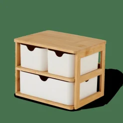 KONDO Organisateur 3 Tiroirs Blanc, Naturel