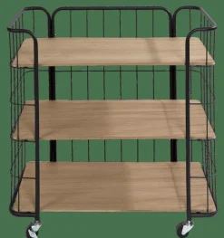 OSLO Étagère Trolley 3 Tablettes Noir, Naturel