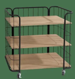OSLO Étagère Trolley 3 Tablettes Noir, Naturel