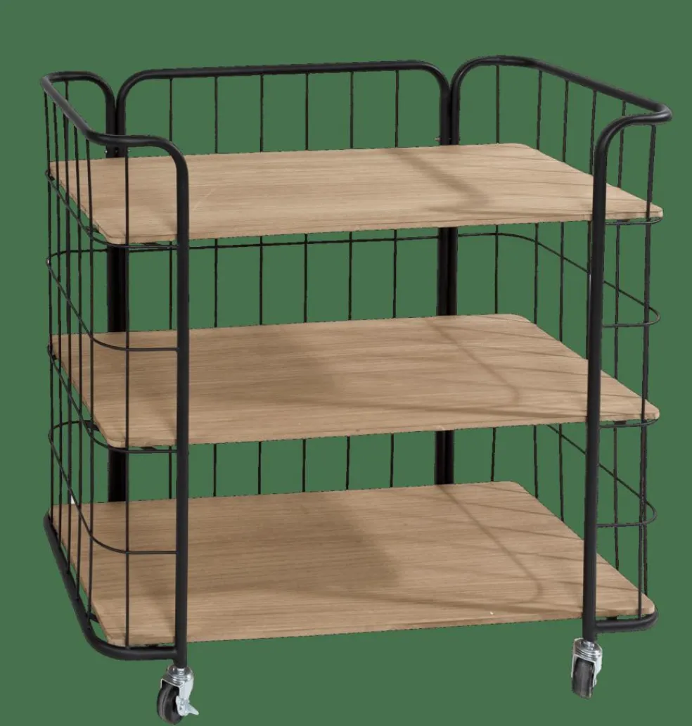 OSLO Étagère Trolley 3 Tablettes Noir, Naturel