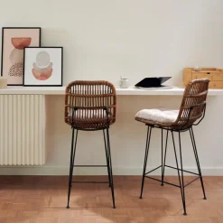 SUMATRA Tabouret De Bar Noir, Naturel