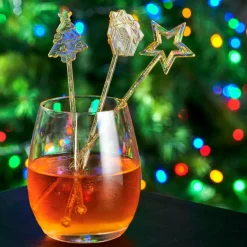 X-MAS Bâtonnets à Cocktail Set De 12 Mélange De 3 Formes Doré, Transparent